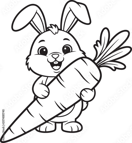 Cute cartoon bunny holding a large carrot