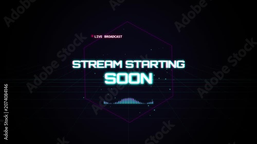 Digital Stream Starting Soon Graphic with Audio Waveform and Hexagon