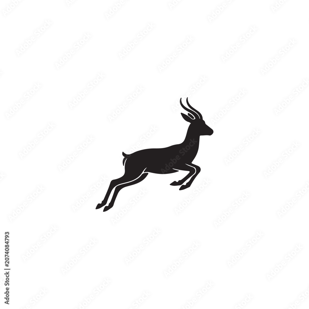 Fototapeta premium This vector art features a stylized black silhouette of a springbok antelope leaping gracefully.