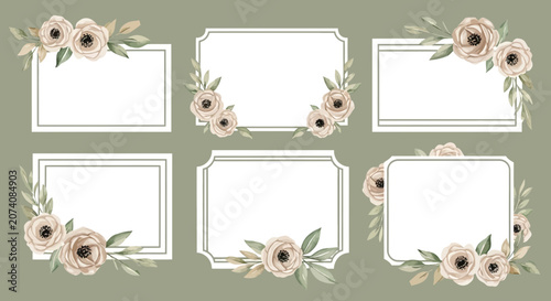 Elegant Floral Frames, Blank Greeting Cards, Wedding Invitation Design Elements
