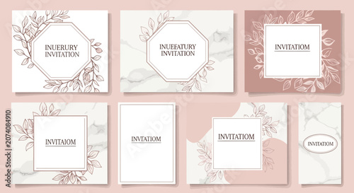 Elegant floral invitation templates with marble and rose gold accents