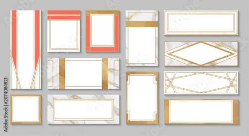 Elegant Frames and Borders: Marble, Gold, Coral, White Backgrounds