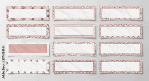 Elegant Rose Gold Geometric Frames Mockups, Marble Background Blank Templates