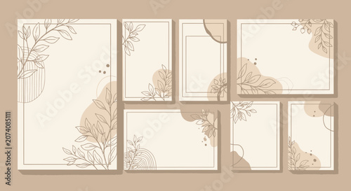 Minimalist Botanical Frames and Organic Shapes Background