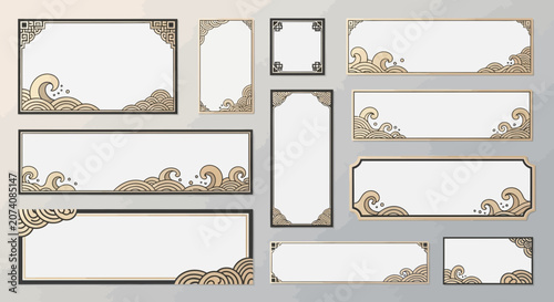 OrnateAsian Frames and Borders with Wave Motifs