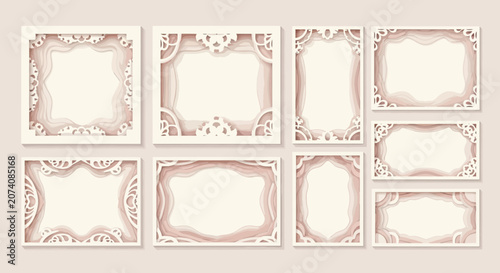 Ornate Layered Frames - Decorative Paper Cutouts, Elegant Digital Art