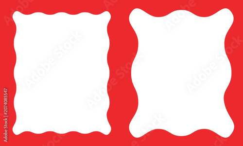 Wavy scallop edge frame. Wave cloudy rectangle vintage geometric shape. Scalloped wiggle blue border. Squiggly cloudy square frame. Empty text box. Vector illustration isolated on background