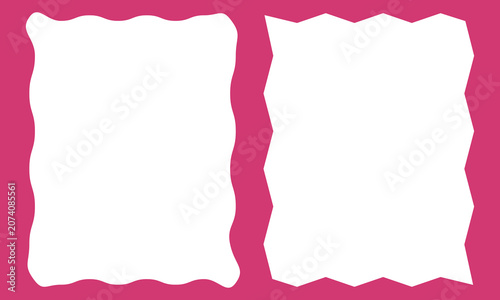 Wavy scallop edge frame. Wave cloudy rectangle vintage geometric shape. Scalloped wiggle blue border. Squiggly cloudy square frame. Empty text box. Vector illustration isolated on background