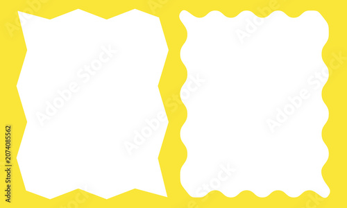 Wavy scallop edge frame. Wave cloudy rectangle vintage geometric shape. Scalloped wiggle blue border. Squiggly cloudy square frame. Empty text box. Vector illustration isolated on background