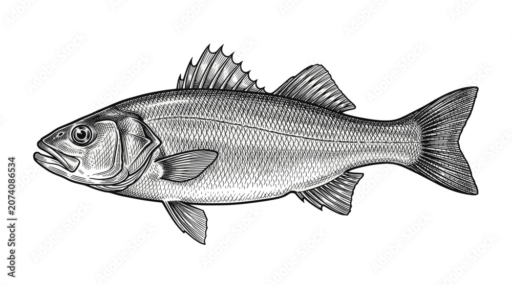 Fototapeta premium Freshwater Fish Vintage Engraved Ink Sketch Illustration