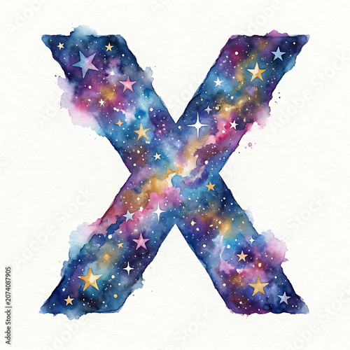Creative Letter X Watercolor Galaxy Stars Design as Clipart for Alphabet Letters