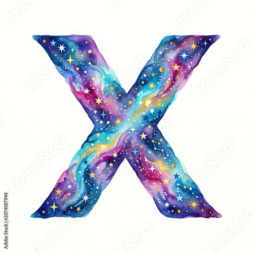 Cosmic Galaxy Nebula Watercolor Clipart for Alphabet Letters X Design Elements