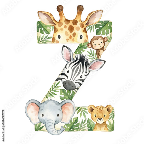 Watercolor Safari Animal Letter Z Clipart For Alphabet Letters Design Project