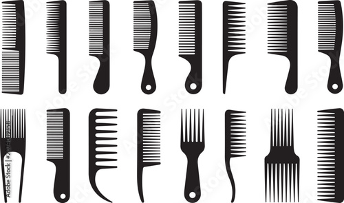 Schilderij op canvas Variety of hair combs and brushes set illustration