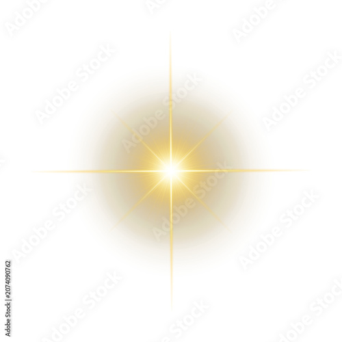 Abstract yellow sparkle flare PNG isolated on transparent background with brilliant star glow, optical light burst, radiant shine and realistic lens flare effect