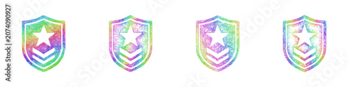 Rainbow color sketch army badge icon design set