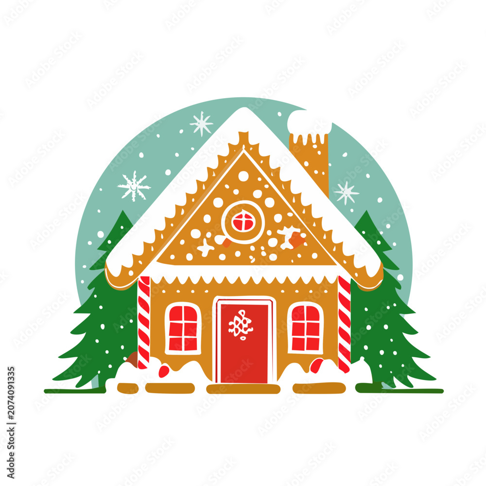 Fototapeta premium Gingerbread House Christmas Illustration