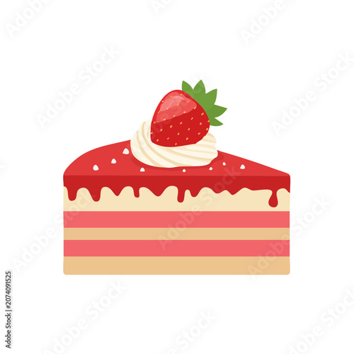 Strawberry cake with candle flat illustration