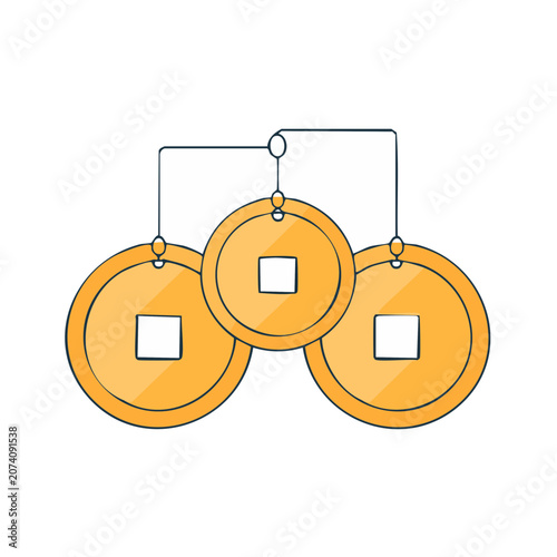 Three Chinese Coins with String Vector Illustration