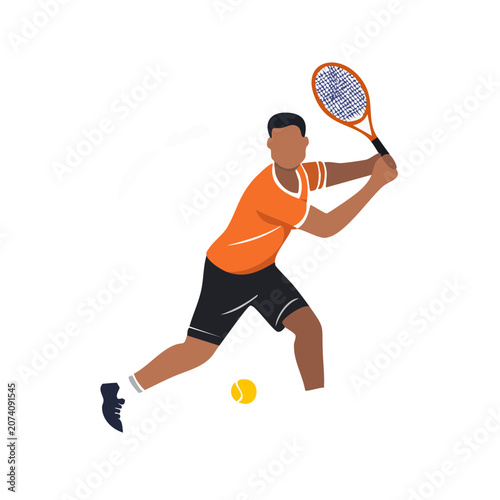 Tennis player in action with racket and ball