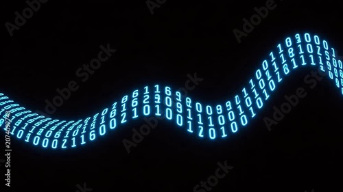 Binary code wave on black background