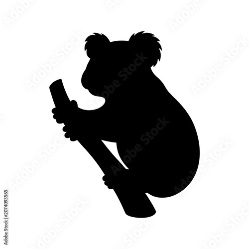 Photography koala, bear, silhouette, vector, black, cute, animal, phone isolated on White Ba