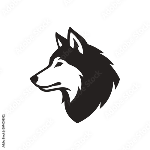 Wolf head, black and white, vector icon, animal symbol, wildlife logo