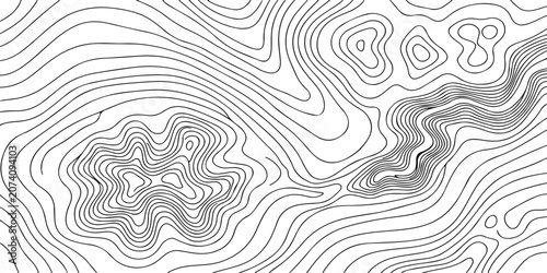 Monochrome Contour Line Background: Abstract topographic terrain pattern with elegant flowing curves