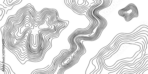 Abstract Topographic Contour Elements: Minimal gray terrain line shapes on clean white background