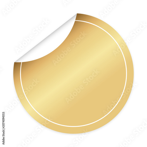 Gold Round Sticker has a white line inside and peeling corner