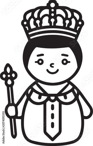 Fotografija A stylized king with a crown and scepter is depicted in a simple line art style, representing royalty and power
