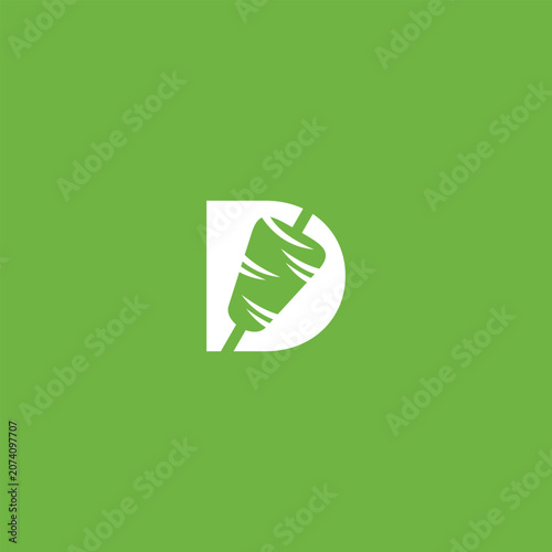 modern abstract D logo with Silhouette of spit-roasted meat logo on green background