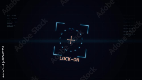 Futuristic digital targeting HUD system with radar lock-on animation