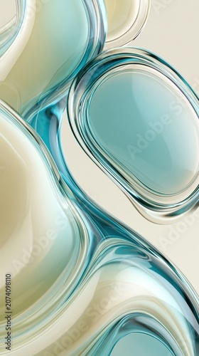 Abstract liquid glass shapes in soft ivory and blue