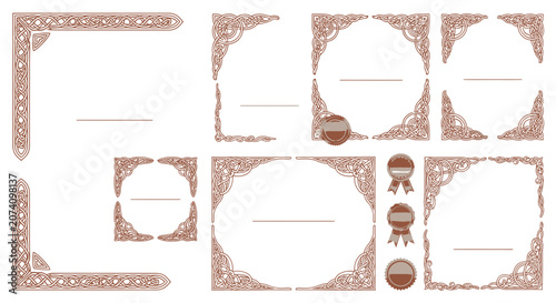 Ornate Celtic Knot Border Corner Design Elements, Vintage Decorative Frames