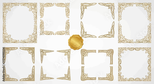 Ornate Golden Decorative Flourishes and Frames Set