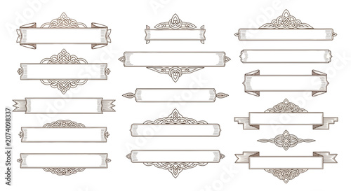 Ornate Scroll Labels Heraldic Frames Decorative Banners Set