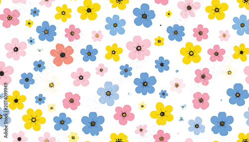 Colorful flowers on white background.