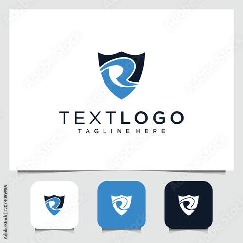 Logo template with shield and letter R