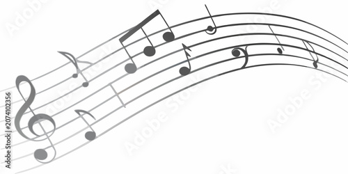 Tableau sur toile Musical Notation On Staff Black And White Vector Illustration