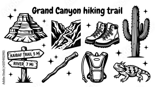 Fotografía Grand Canyon hiking trail vector collection isolated for American national parks, desert landscapes, outdoor exploration, and adventure travel concepts