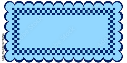 Light Blue Scalloped Frame with Navy Checkered Border Template. 