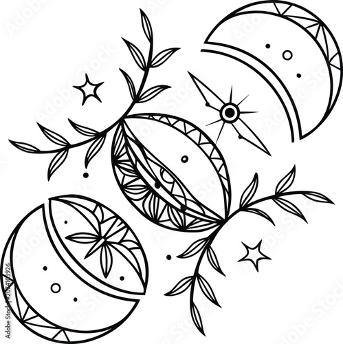Photos Moon phases, lunar cycle, bohemian illustration, astrology symbols, black line a
