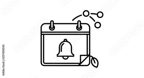Calendar icon with alarm and social media links