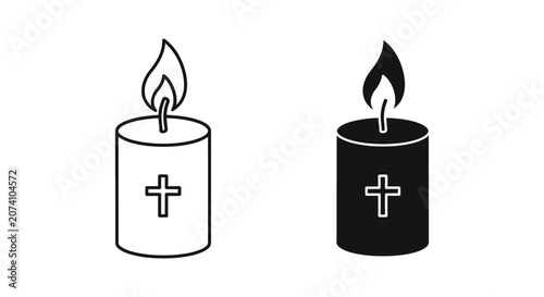 Black candle with flame and cross icon