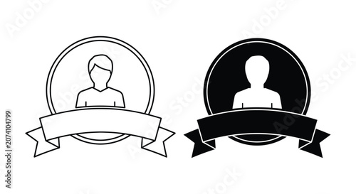 Silhouette profile icons with decorative ribbons