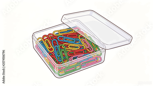 Colorful Assorted Paperclips in Clear Plastic Storage Box with Lidded Container