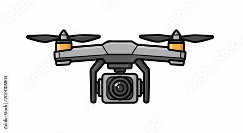 A gray drone with four black propellers and a camera