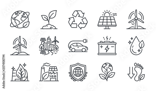 Φωτογραφία Premium Environment Monoline Icon Pack with Sustainability and Renewable Energy