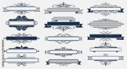 Ornate Decorative Banners and Labels - Vintage Scrollwork Graphic Elements Collection